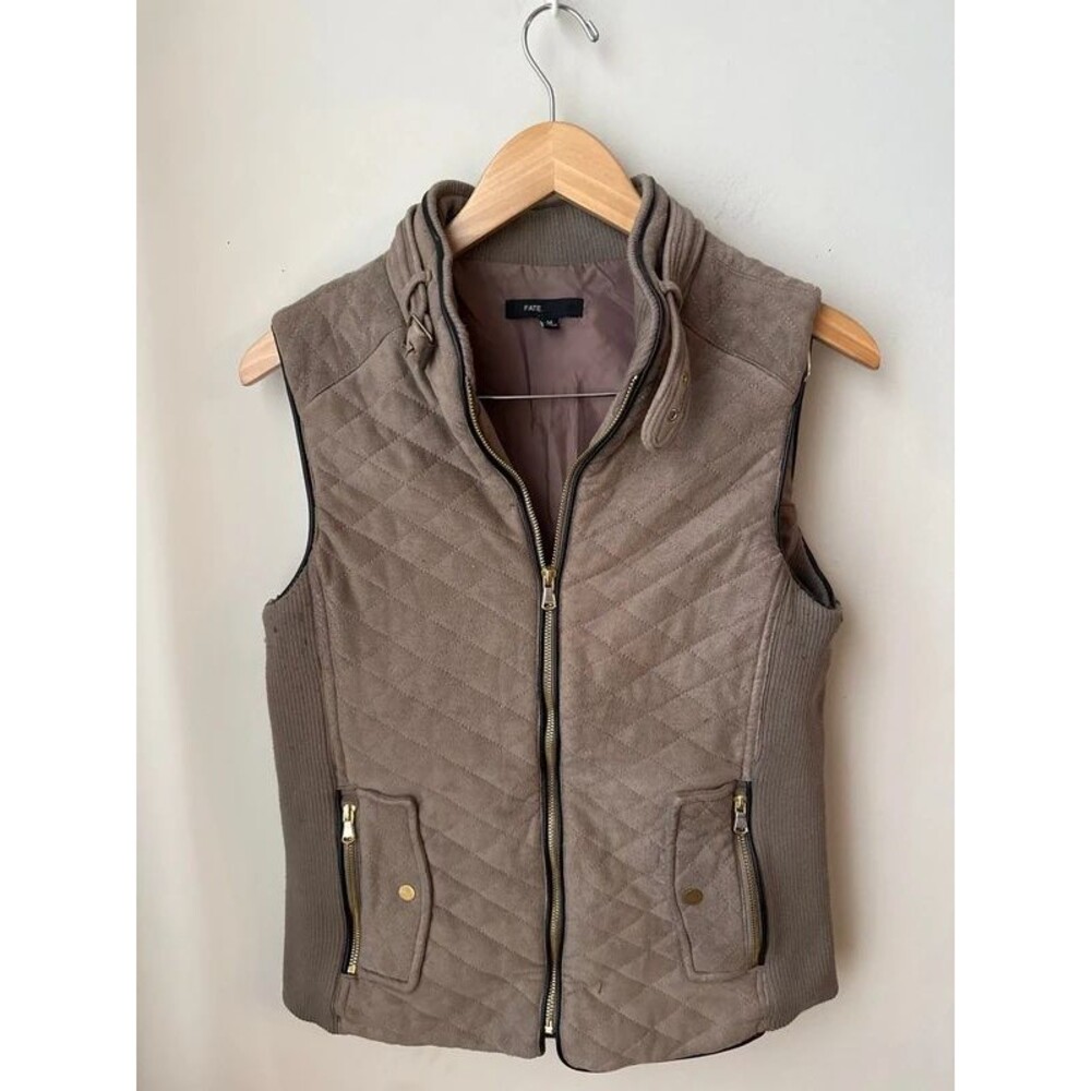Fate Taupe Quilted Moto Vest Medium